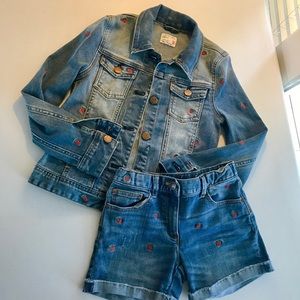 J. Crew Crewcuts strawberry denim jacket & shorts